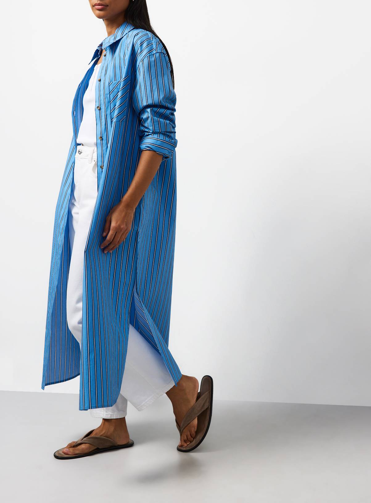 Blue Stripe Poplin Longline Shirt Dress 12 - Image 1